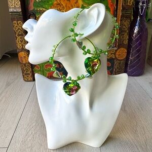 Neon Green Crystal Hoop Earrings